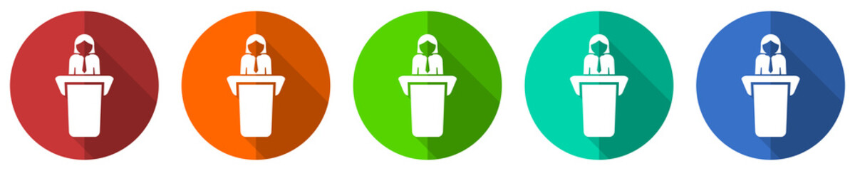 Poster - Speech, business presentation icon set, flat design vector illustration in 5 colors options for webdesign and mobile applications