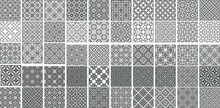 Universal Different Geometric Seamless Patterns. Endless Vector Texture Can Be Used For Wrapping Wallpaper, Pattern Fills, Web Background,surface Textures. Set Of Monochrome Ornaments
