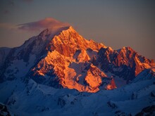 Scenic View Of Snow Covered Mountain Against Sky. Mont Blanc