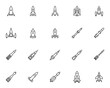 Spaceship rocket line icons set