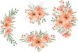 set watercolor floral frame of fresh orange, set orange watercolor flower for greeting and wedding invitation card, set orange flower bouquet