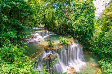 Wall Mural - Landscape of Huai mae khamin waterfall Srinakarin national park at Kanchanaburi thailand.Huai mae khamin waterfall fourth floor 