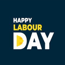 Happy Labour Day Vector Label, Poster, Social Media Post With Yellow Hard Hats Or Helmet Illustration On Blue Background.1st May Workers Day Poster