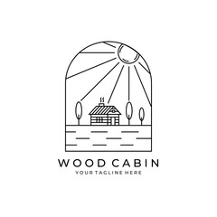 Wall Mural - wood cabin logo line art badge symbol illustration design