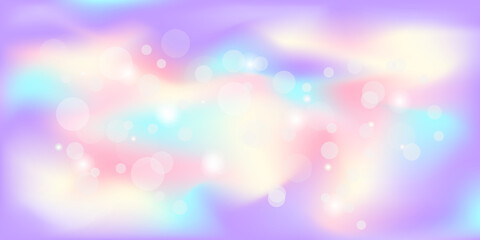 Wall Mural - Abstract bright blurred bokeh holographic background with sparkles, vector illustration. Vector defocused sun shine or sparkling lights and glittering glow. Purple blue pink