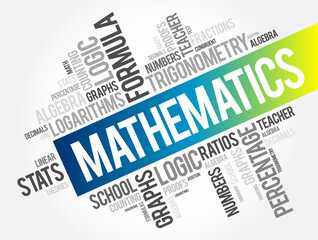 Mathematics word cloud collage, education concept background

