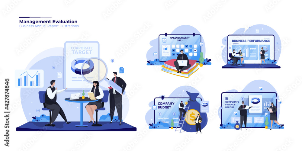 Performance Reports Vector Illustration collection set about company performance reports Stock ...