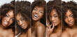 Collection of different Beauty portrait of african american woman with clean healthy skin on beige background. Smiling beautiful afro girl.Curly black hair