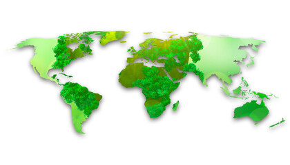 ecological map of the world in green grass isolated on white background 3d illustration