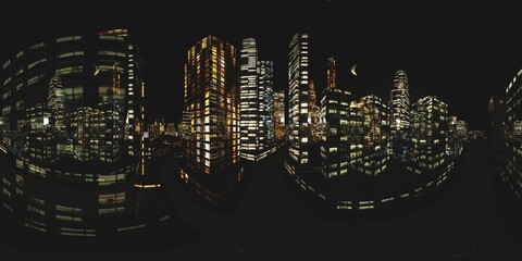 Night city. HDRI . equidistant projection. Spherical panorama. panorama 360. environment map, 3D rendering