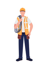 Caucasian male electrical engineer flat color vector faceless character. Technician service. Essential manual worker isolated cartoon illustration for web graphic design and animation