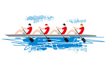 Team Of Four Rowers, Grunge Stylized.
Colorful Expressive Illustration Of Four Sport Rowers In Boat. Isolated On White Background.Vector Available.