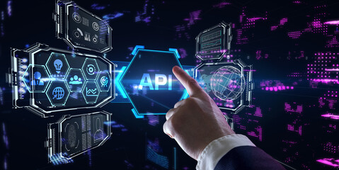 API - Application Programming Interface. Software development tool. Business, modern technology, internet and networking concept.