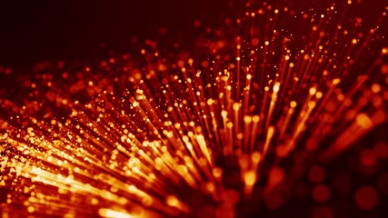 Wall Mural - 4k 3d animation with light effects. red yellow particles float in liquid and glisten with light rays