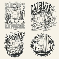 Poster - Surfing vintage badges set