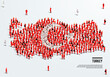 Turkey Map and Flag. A large group of people in Turkish flag color form to create the map. Vector Illustration.