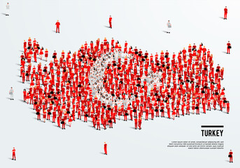 Wall Mural - Turkey Map and Flag. A large group of people in Turkish flag color form to create the map. Vector Illustration.