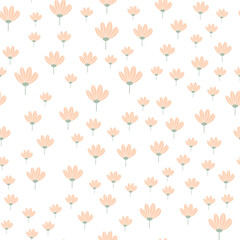 Wall Mural - Vector floral pattern in doodle style with flowers and leaves. Gentle, spring floral background.