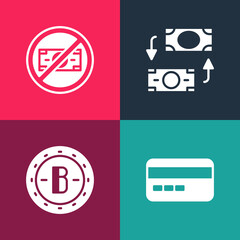 Sticker - Set pop art Credit card, Bitcoin, Money exchange and No money icon. Vector