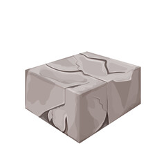 Stone cracked brick, block in cartoon flat style isolated in white background. Ui game asset. Vector granit material, geology geometry symbol, broken boulder.