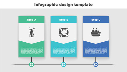 Sticker - Set Towel on a hanger, Lifebuoy and Cruise ship. Business infographic template. Vector