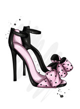 Women's Stylish High-heeled Shoes And Trousers. Fashion And Style, Clothing And Accessories. Vector Illustration.
