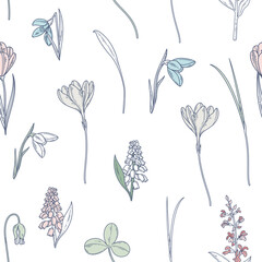 Wall Mural - seamless pattern with wildflowers on white background
