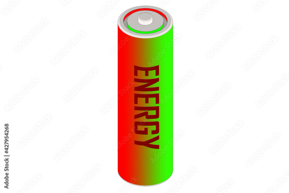 Bateria typu AAA kolorowa z napisem Energy w wersji 2D na białym tle. - obrazy, fototapety, plakaty 