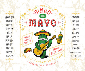 Wall Mural - Font Cinco de Mayo. Craft retro vintage typeface