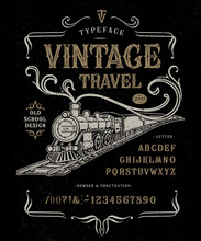 Vector Illustration Font Vintage Travel Steam Locomotive