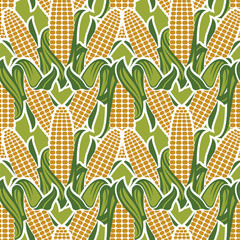 Wall Mural - seamless pattern of corn cobs isolated on green background