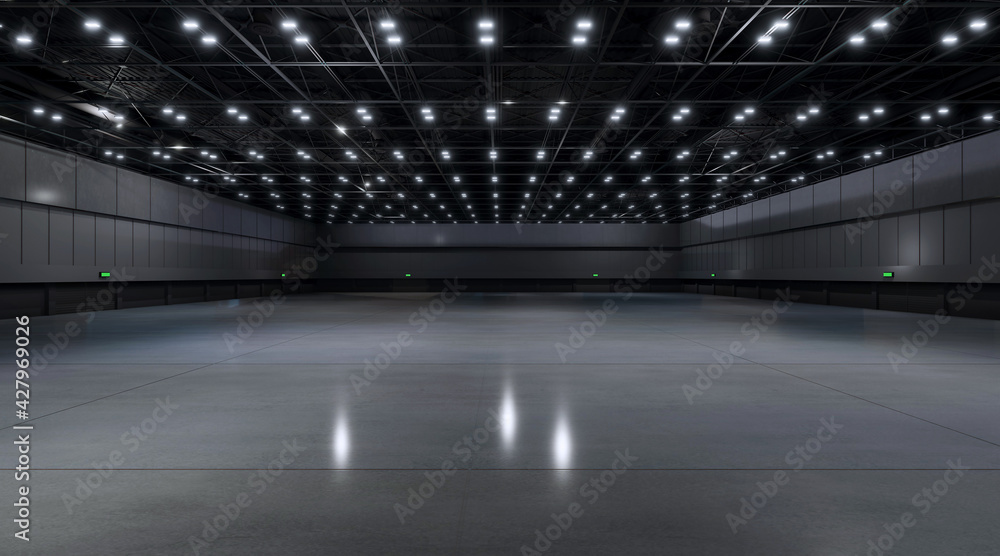 Empty hall exhibition center. backdrop for exhibition stands.3d render. - obrazy, fototapety, plakaty 