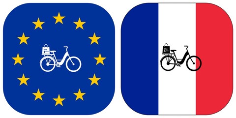 Sticker - Click & collect, achat en ligne à emporter, drapeaux français et européen