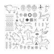 © ArTalya - A set of decorative elements from rock art. Prehistoric drawings. Outline.