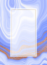 Gold Frame. Marble Blue Background With Gold And Place For Text. The Lines Are Thin And Crisp. Vector.