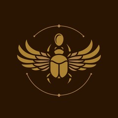 Wall Mural - egytian Scarab beetle with wings Vector illustration logo, personifying the god Khepri. Symbol of the ancient Egyptians