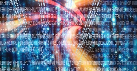 falling codes light trails, over computer code, program coding and technology concept