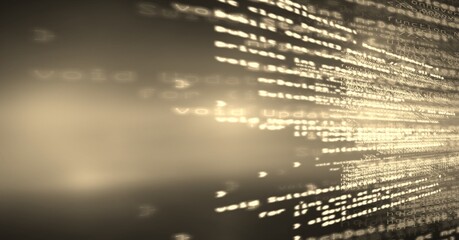Computer code processing against a black background, program coding and technology concept