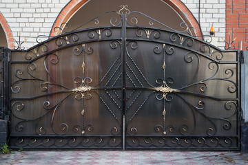 Wall Mural - Metal wrought black gates with decorative elements in a private house