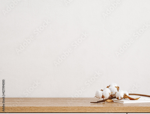 Wall mockup in cozy light minimalist living room interior close up, Scandinav...