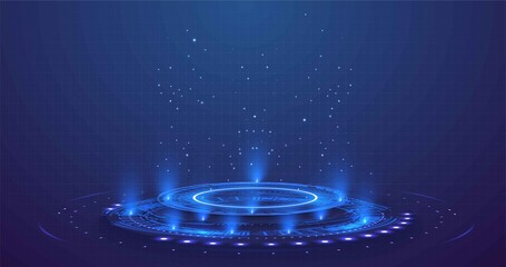 Wall Mural - Portal and hologram futuristic circle on blue isolate background. Abstract high tech futuristic technology design. round shape. Circle Sci-fi elements with light and lights.