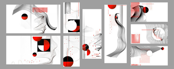Wall Mural - Poster design Japanese style templates set invitations to lines abstract background for book cover texture brochure