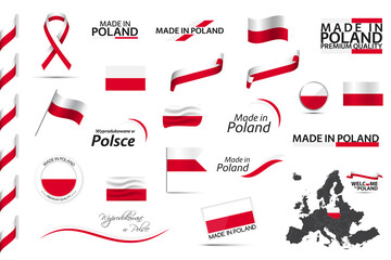big vector set of polish ribbons, symbols, icons and flags isolated on a white background. made in p