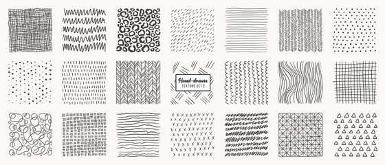 set of hand drawn patterns isolated. vector textures made with ink, pencil, brush. geometric doodle 