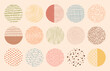 Vector colorful circle textures made with ink, pencil, brush. Geometric doodle shapes of spots, dots, strokes, stripes, lines. Set of hand drawn patterns. Template for social media or posters.