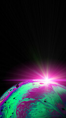 Wall Mural - Abstract background space. Globe planet earth in galaxy universe with abstract sun on black background. Comet, asteroid, meteorite in fantasy galaxy.