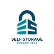 Letter S for self storage logo design template. Safe storage garage vector illustration. With concept of padlock and garage symbol combination.