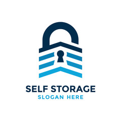 Wall Mural - Self storage logo design template. Safe storage garage vector illustration. With concept of padlock and garage symbol combination.