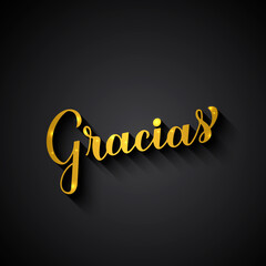 Wall Mural - Thank you in Spanish language. Gold lettering on black background. Vector template for wedding thank you card, tag, banner, poster, label, etc