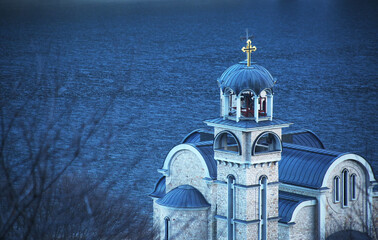 New church of St. Nicholas at Mavrovo Lake in Macedonia.